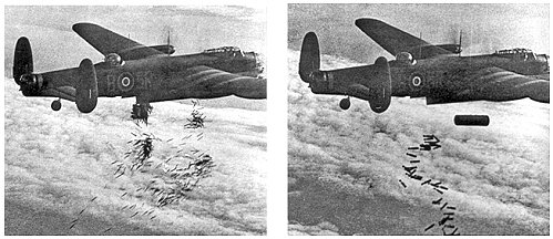 Lancaster_I_NG128_Dropping_Load_-_Duisburg_-_Oct_14_-_1944